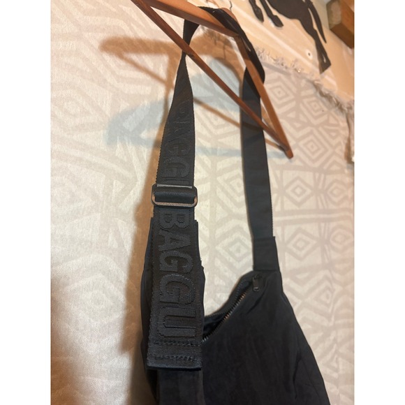 Black Baggu Nylon Crescent Shoulder Bag with Logo Strap - Picture 7 of 7